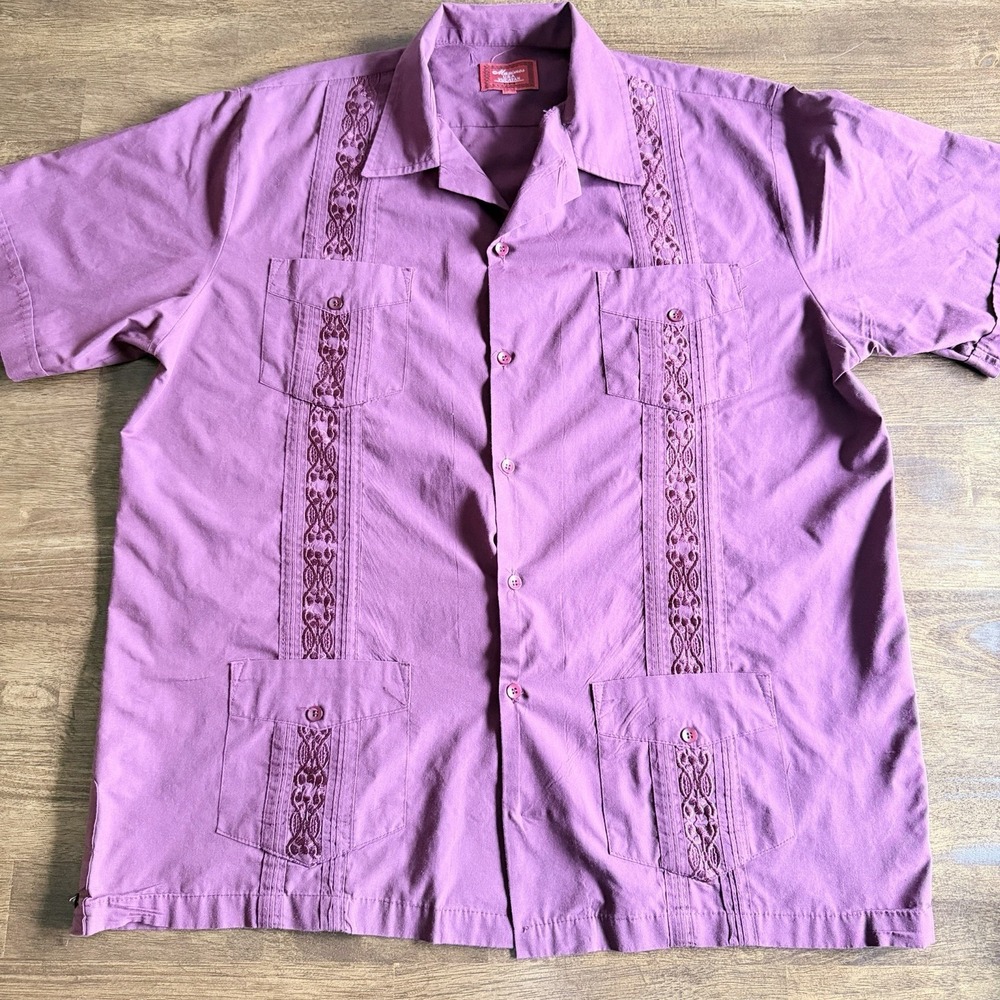 Maximos USA Yucatán Purple Guayabera Men's Size Large Fiesta